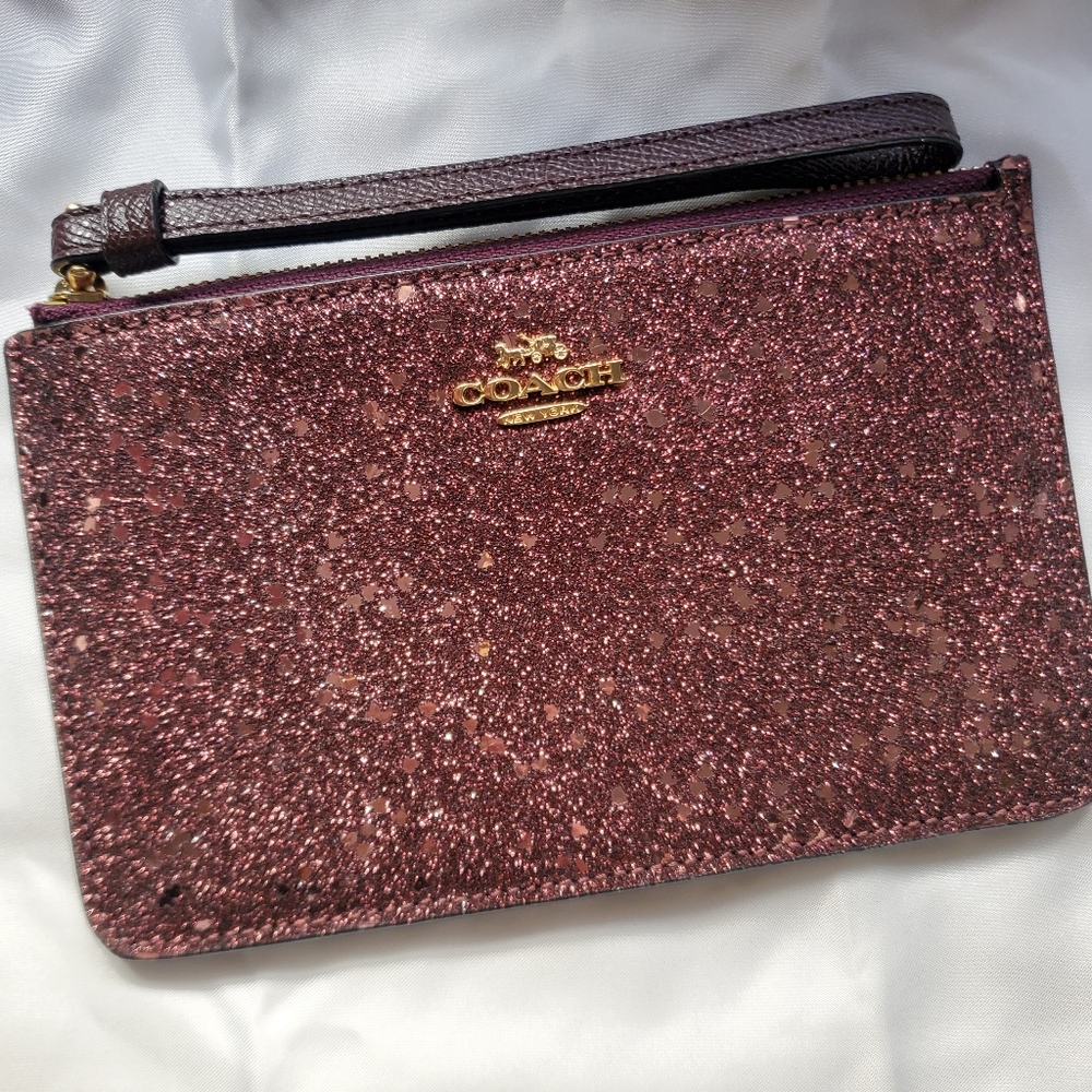 Coach Pink Heart Glitter Wristlet- NWOT